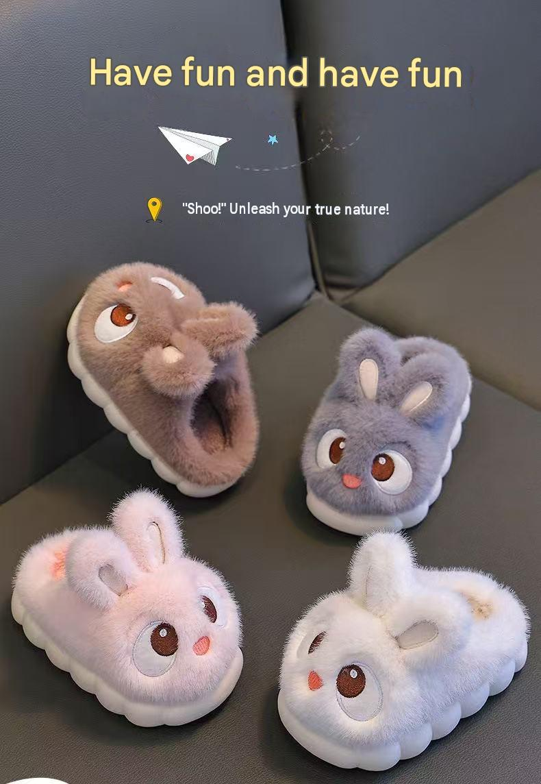 Children's cotton slippers, winter style, girls' bunny style, indoor home, parent-child, non-slip, warm, for medium and large children, boys and babies.