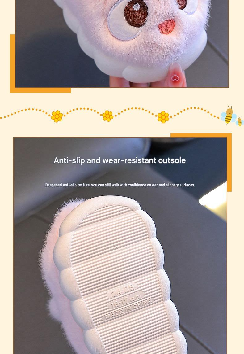 Children's cotton slippers, winter style, girls' bunny style, indoor home, parent-child, non-slip, warm, for medium and large children, boys and babies.