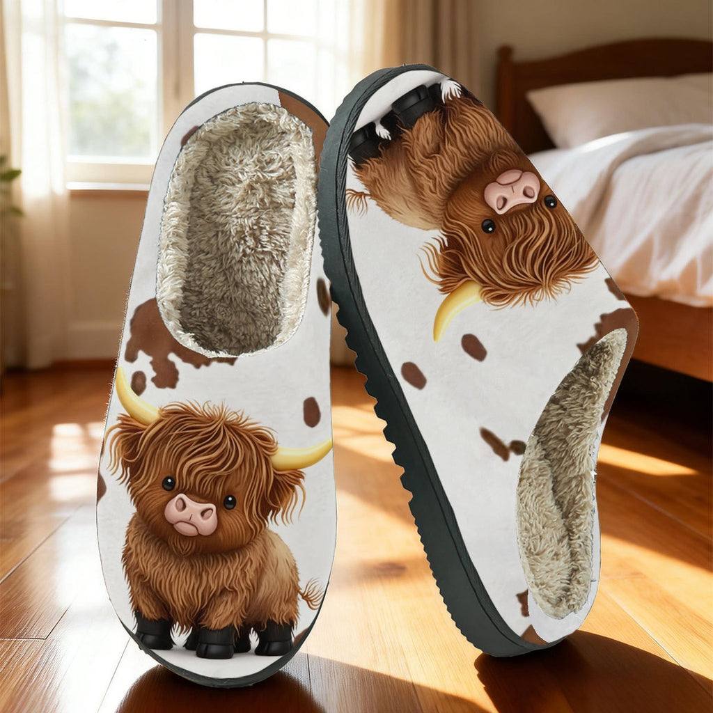 Cute cow print cotton slippers for men and women, perfect for autumn and winter, warm and comfortable.