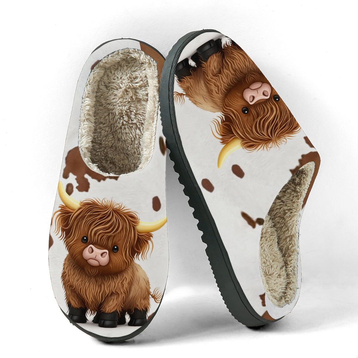 Cute cow print cotton slippers for men and women, perfect for autumn and winter, warm and comfortable.